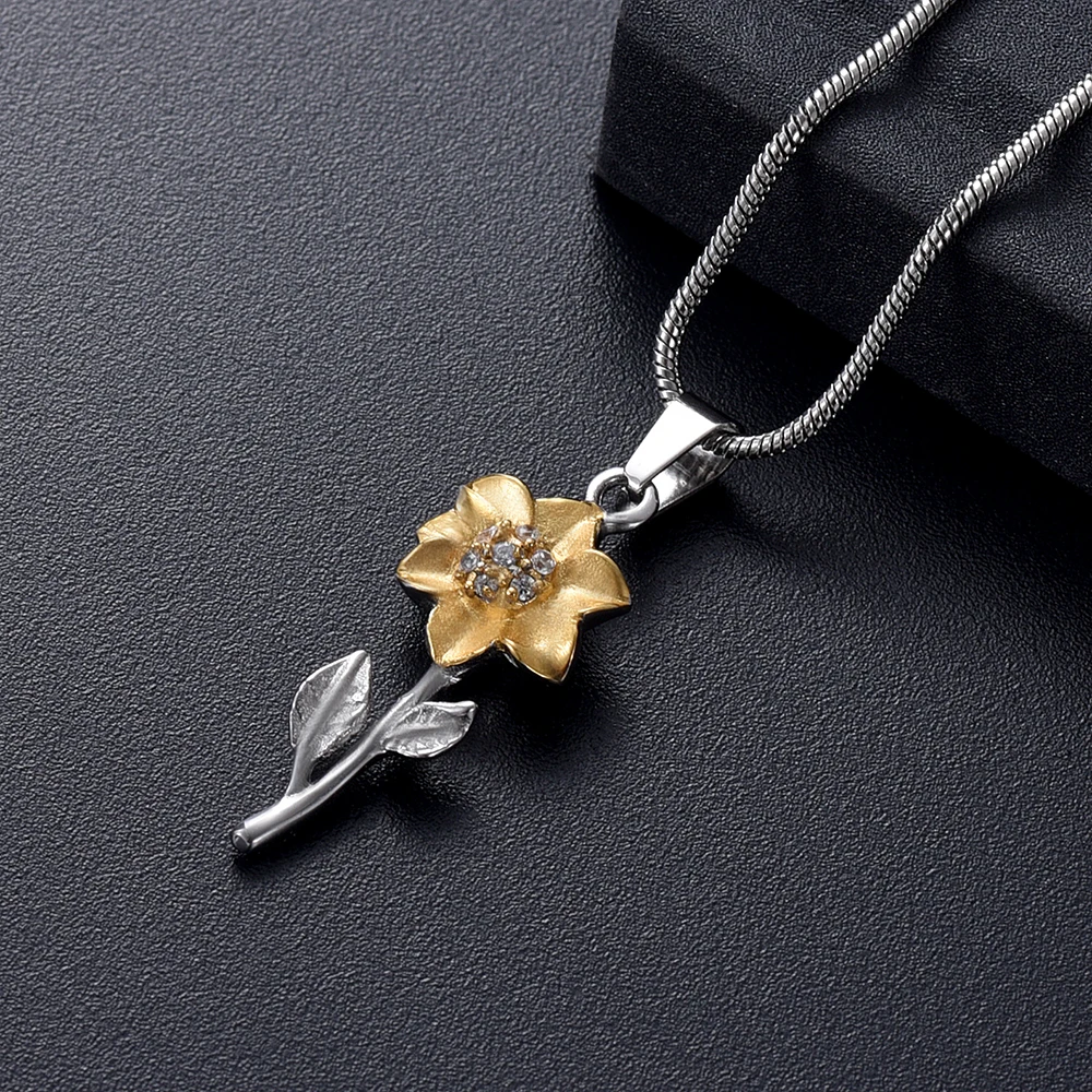 Newest Golden Sunflower Keepsake Pendant For Women Elegant Crystal Cremation Urn Necklace For Ashes Memorial Jewelry free funnel