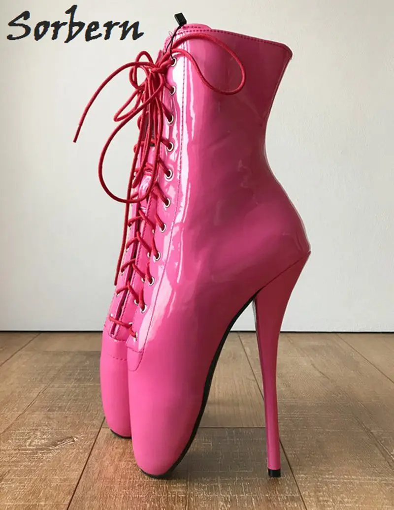 Sorbern Rose Pink Sexy Boots Women 18Cm High Heel Ballet Stilettos Lace Up Bdsm Runway Shoe Sexy Fetish Boot Shoe Size 43 Unisex