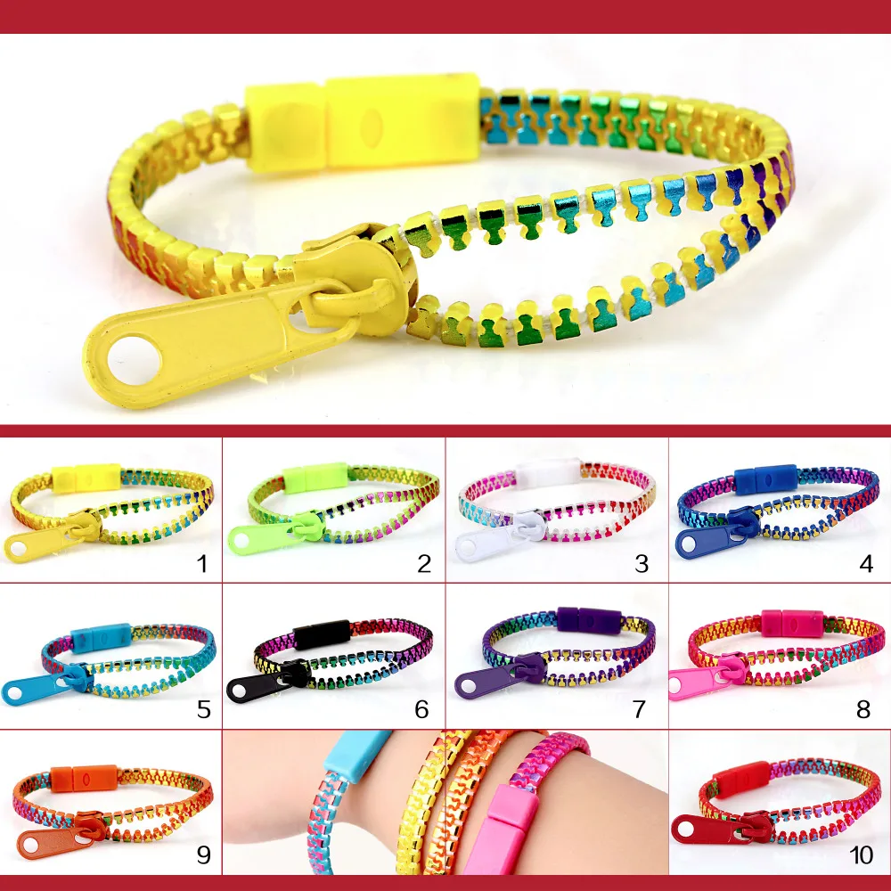 New Zip Bracelet Wristband Candy Bracelet Popular Zipper Bangle Bracelet Double Colors Fluorescent Color Style 3pcs