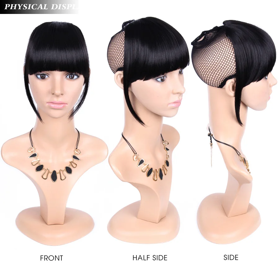 AliLeader Synthetic Neat Front False Fringe Clip In Bangs Hairpiece With High Temperature Hair