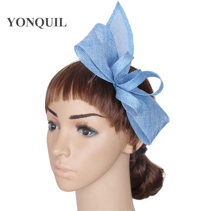 Thanh Lịch Giả Sinamay Fascinators Căn Cứ Với Lông Vũ Cưới Mũ Nhân Dịp Nón Nữ Ánh Sáng Xanh Dương Phụ Kiện Tóc