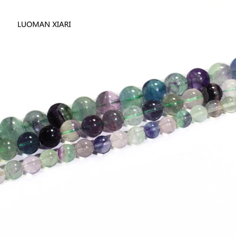 LUOMAN XIARI Round Natural Fluorite Stone Beads For Jewelry Making DIY Bracelet Necklace Material 4/6/8/10/12 mm Strand 15''