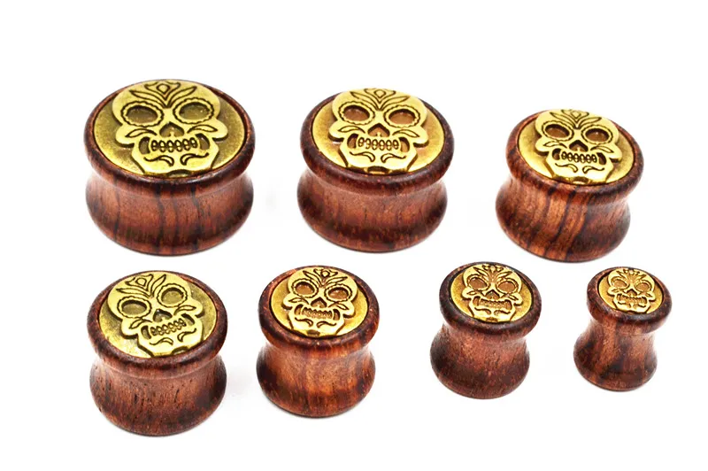 70PCS Free Shippment  Body Jewelry- Skull Head Wood  Ear Plugs Ear Scretcher Tunnle Sets Earlet Gauge  8mm up to 20mm