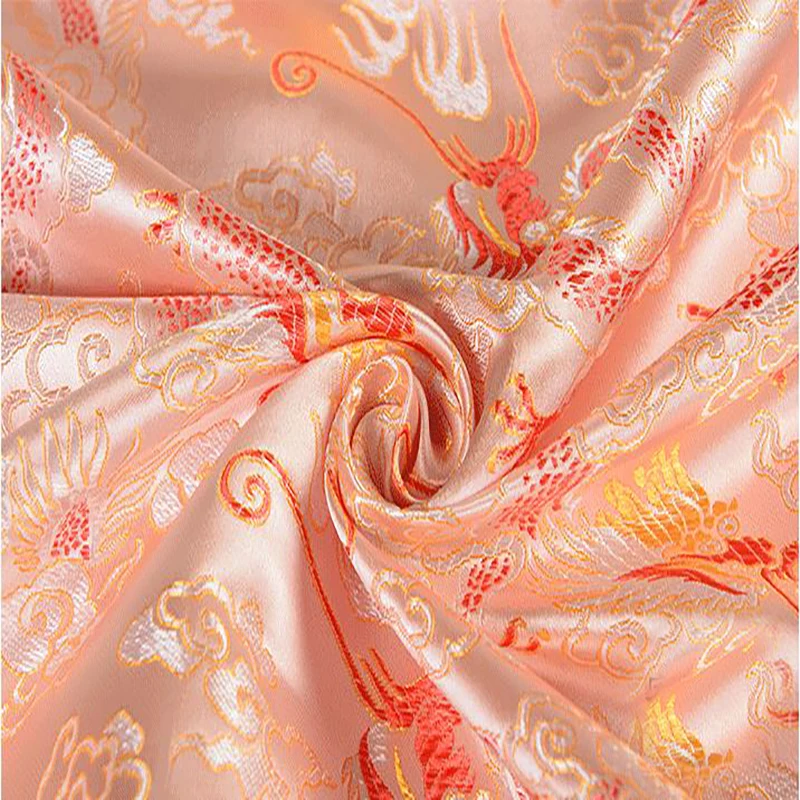 Metallic Jacquard Brocade Fabric, Pink Dragon style 3D jacquard yarn dyed fabric for clothing,bedding,bag,curtain