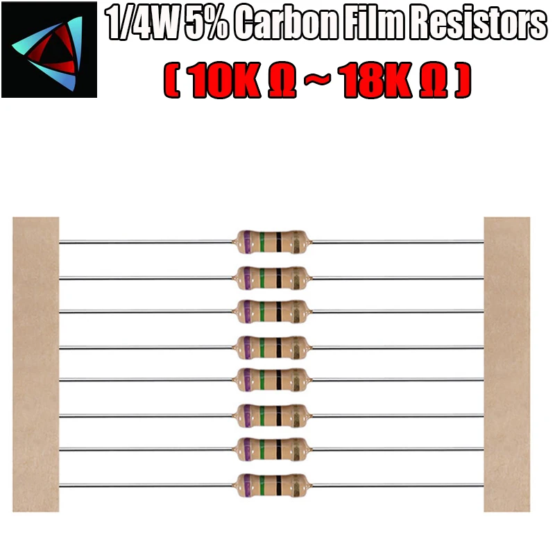 100pcs 1/4W 5% Carbon Film Resistor 10K 11K 12K 15K 18K ohm