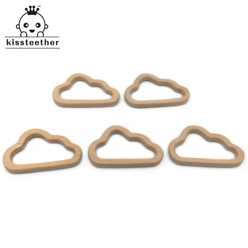 Organic Baby Teether Wooden Oblique Cloud  Natural Teething Grasping Toy  Shower Gift Toddler  Newborn