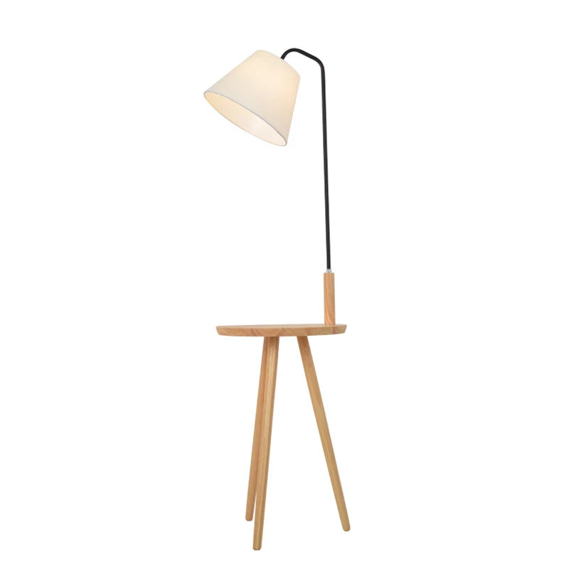 Modern Minimalist Floor Lamp Table Light Wood Tripod Simple Life White Fabric Shade Creative Living Room Study Lighting Fixture