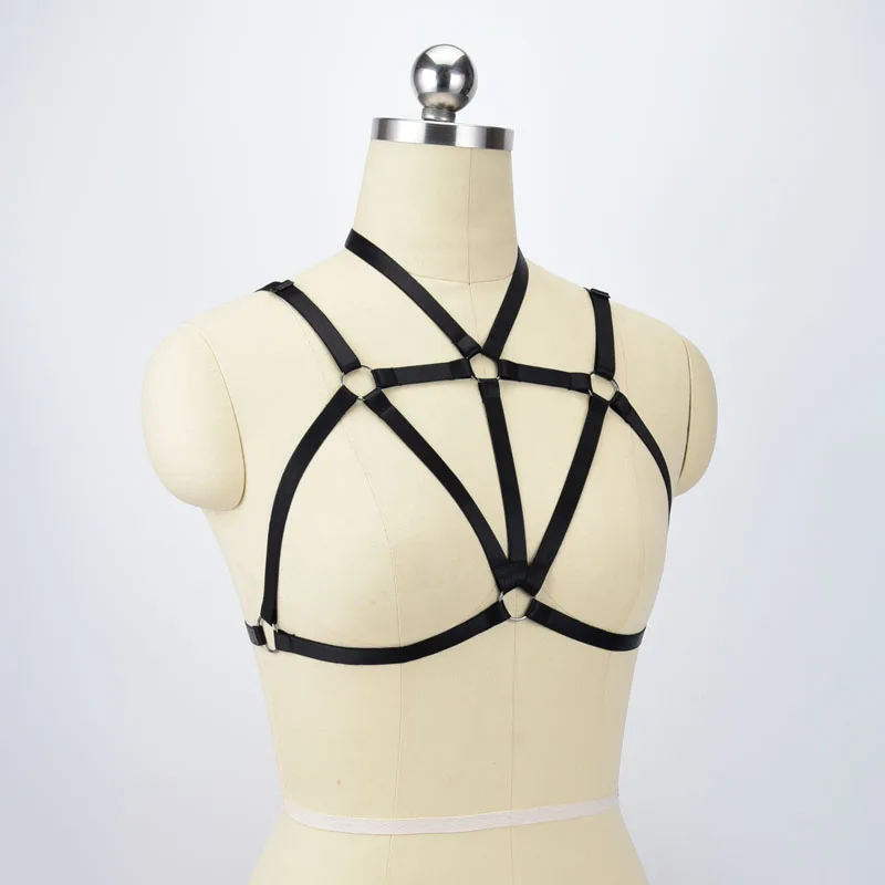 Bralette Sexy de jaula para fetiche, Top corto de arnés de cuerpo de poliéster, lencería erótica, arnés de Bondage, cinturón de los 90, Body gótico O0533