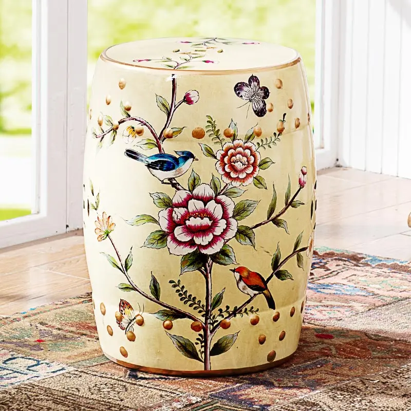 [Brand Group] odd ranks yield new Chinese classical dressing stool stool changing his shoes hand-painted flowers and ceramic dru