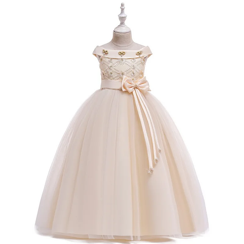 Meninas princesa belle traje rosa estilo longo vestido arco-nó vestidos de festa grande menina deluxe princesa vestido de casamento