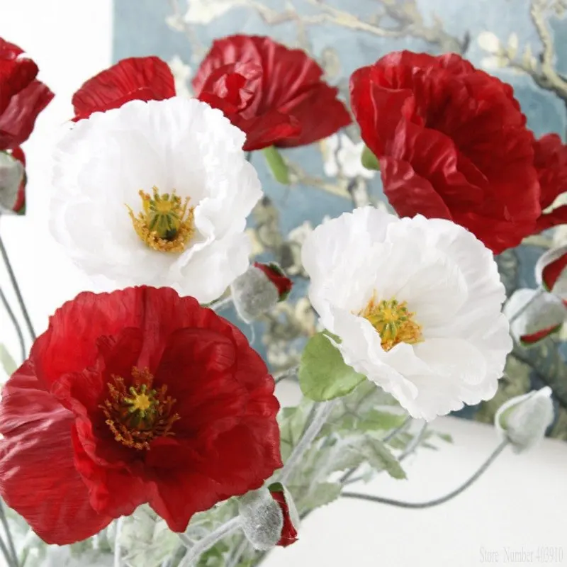 70cm Spring 2 Heads Poppy Artificial Flowers DIY Wedding Christmas Party Home Decoration Silk Flower Wall Materials