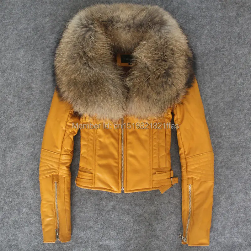 2022 Fashion Super Large Raccoon Fur Sheepskin Motorcycle Natural Genuine Leather Clothing Female  Coat Warm Jackets