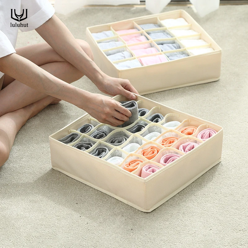 luluhut washable underwear storage box foldable 7 16 24 grids bras socks drawer organizer Multi-function home storage organizer