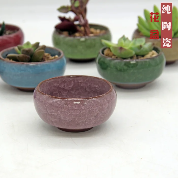 Ice crack ceramic flowerpot  desktop small ceramic handicraft pot meat plant pot container