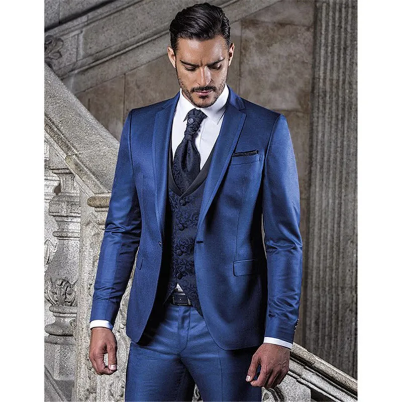 

Custom Made Blue Terno Groom Tuxedos Groomsmen Costume Homme Mens Wedding Suit Slim Fit Men Suit ( Jacket+Pants+vest)