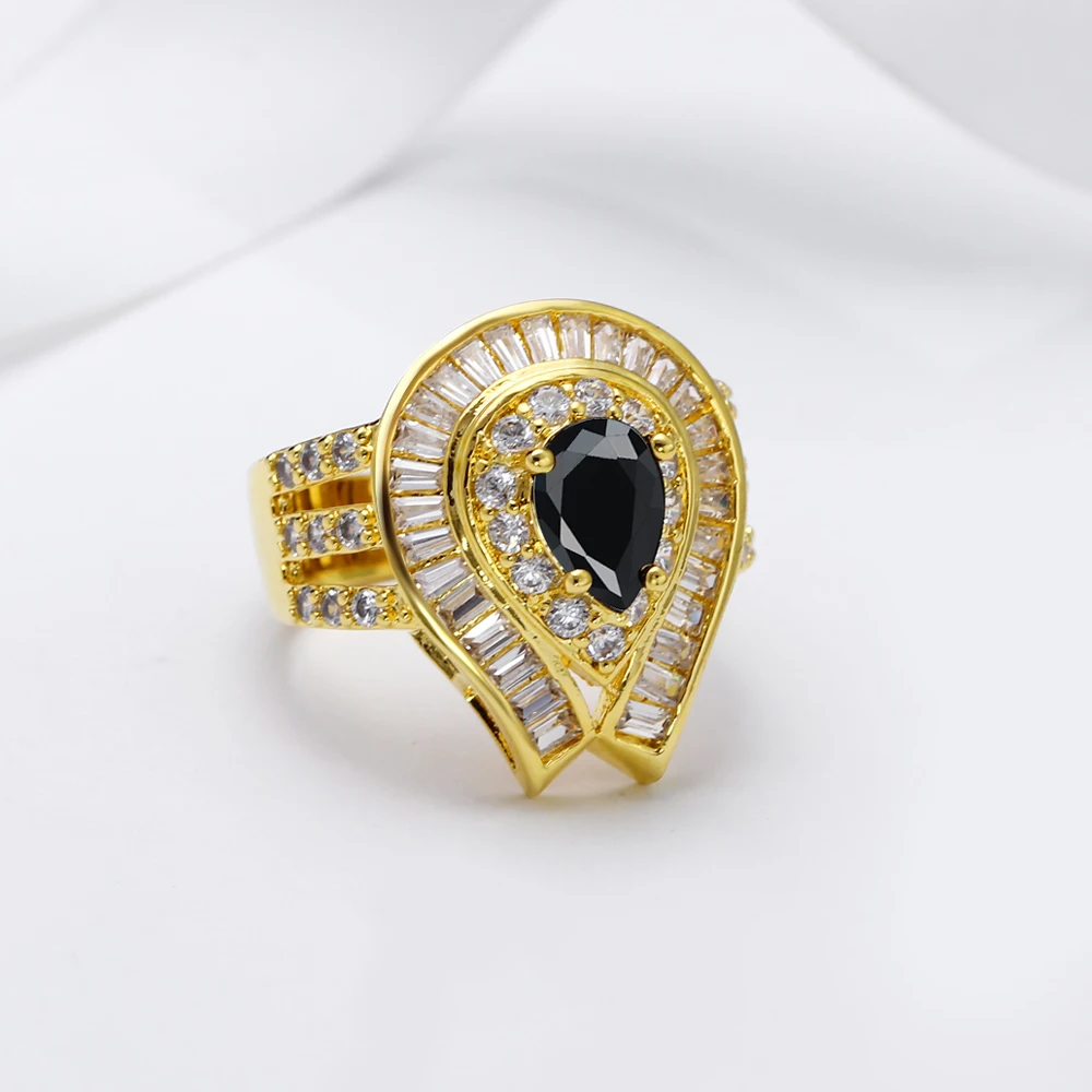 

YLMyself Big Gold Color Ring Black White Cubic Zircon Luxury Jewelry Female Fashion Ring Top Quality Accessories