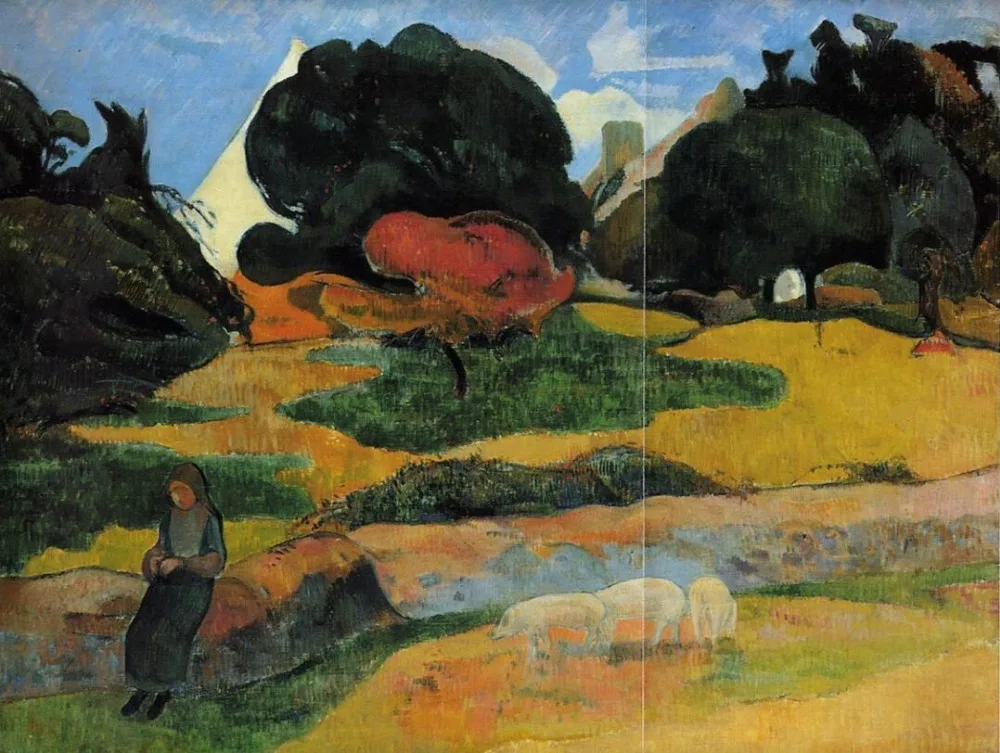 

High quality Oil painting Canvas Reproductions The swineherd (1889) by Paul Gauguin hand painted