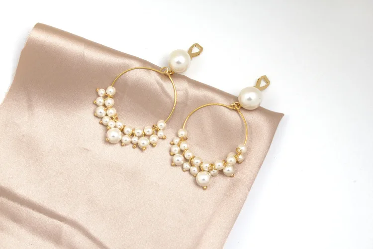 New Female Flower Long Pearl Tassel Clip Earrings Jewelry Fashion Woman Earrings 2019 Fine Jewelry Accessories Earrings