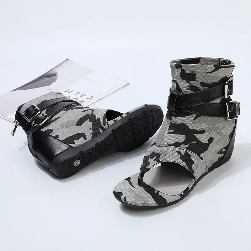 Women Denim Sandals Summer Casual Wedge Shoes Ladies Beach Flip Flops Height Increasing Sandalias Mujer Camouflage Wedges