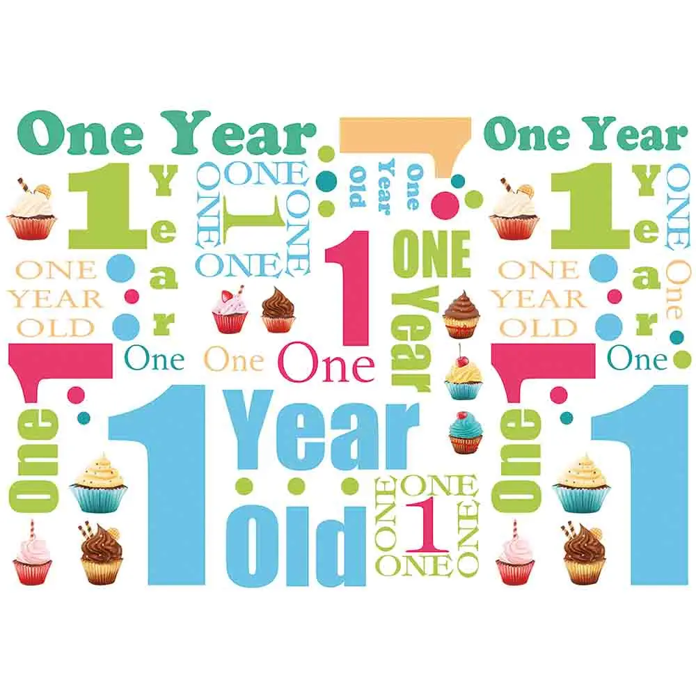 Фоны для фотосъемки Funnytree, цветные фоны для фотосъемки с повторяющимся текстом и изображением милого торта на один год, для новорожденных, на день рождения, Фотофон для фотосъемки