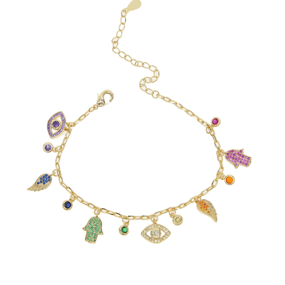 charm charming link chain bracelet silver plated gold color colorful cz paved lucky lovely charm women girl gift bracelets