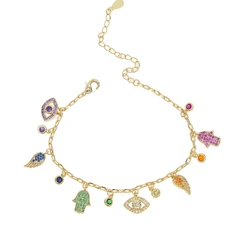 charm charming link chain bracelet silver plated gold color colorful cz paved lucky lovely charm women girl gift bracelets