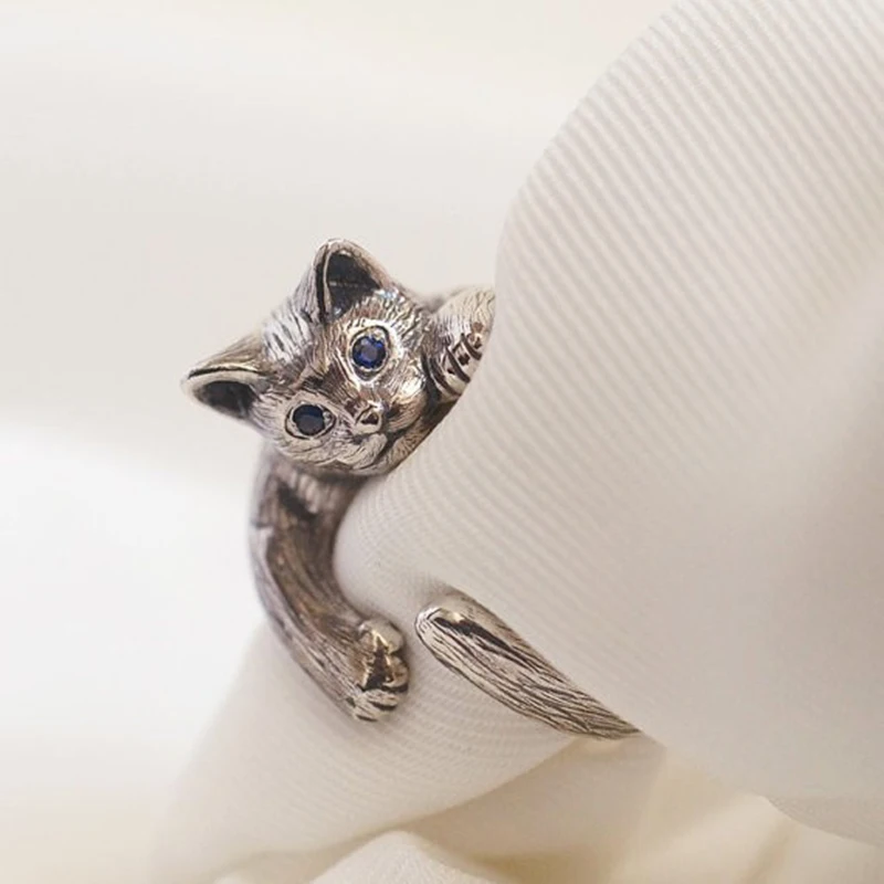 Vintage Adjustable Cat Wrap Ring Retro Animal Cat Men Rings High Quality Brand Designer Cat Jewelry