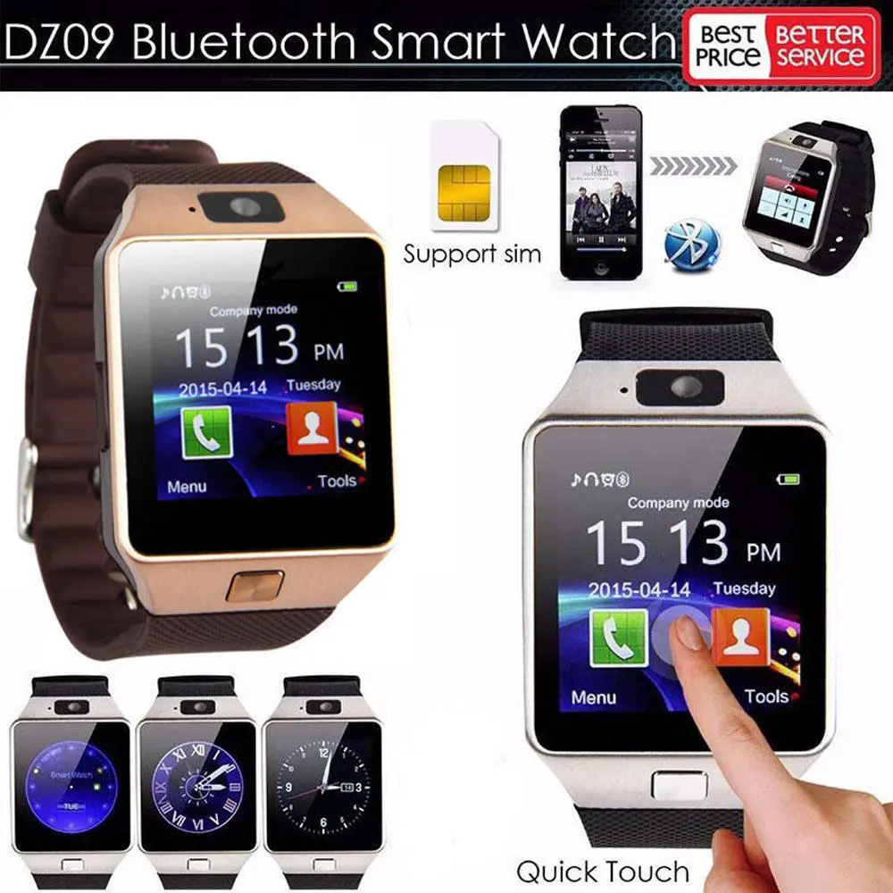 DZ09 Smart Horloge Klok Met Sim-kaart Slot Push Bericht Bluetooth Connectiviteit Android Telefoon Beter dan Smartwatch Mannen Horloge