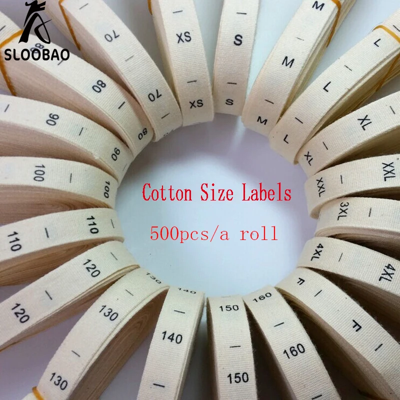 500pcs/lot cotton/care/main printed size labels washable for garment clothes/clothing/bags/shoes/jeans tags accessory