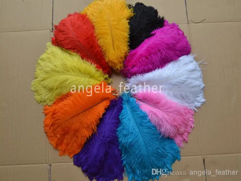 Wholesale - 100pcs a lot 12-14inch Ostrich Feather Plume White,Black,Royal Blue,Red,Ivory,Yellow,Pink,Purple,Gray,Fushia,Gold,Or