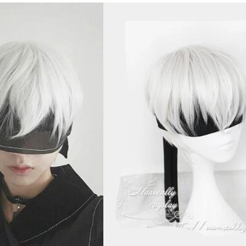 NieR:Automata 9S Silver Grey Short Wig YoRHa No. 9 Model S Men Anime Cosplay Wig (not including black eye patch) + Wig Cap