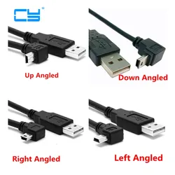 USB 2.0 męski na Mini USB B typ 5pin 90 stopni w górę i w dół oraz lewy i prostopadły męski kabel danych 0.25m/0.5m/1.8m/5m 20cm 50cm 6FT