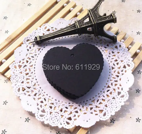 Free shipping 400 pcs a lot 5.8x5.5cm blank 350 gsm heart shape black paper hang tag/baking price tag/garment printed paper tag