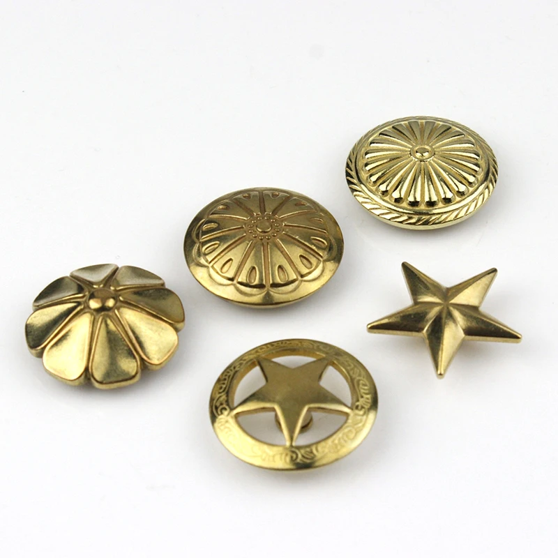 Brass screwback conchos rivets flower star decorative buttons for leather craft wallet bag saddle belt decor