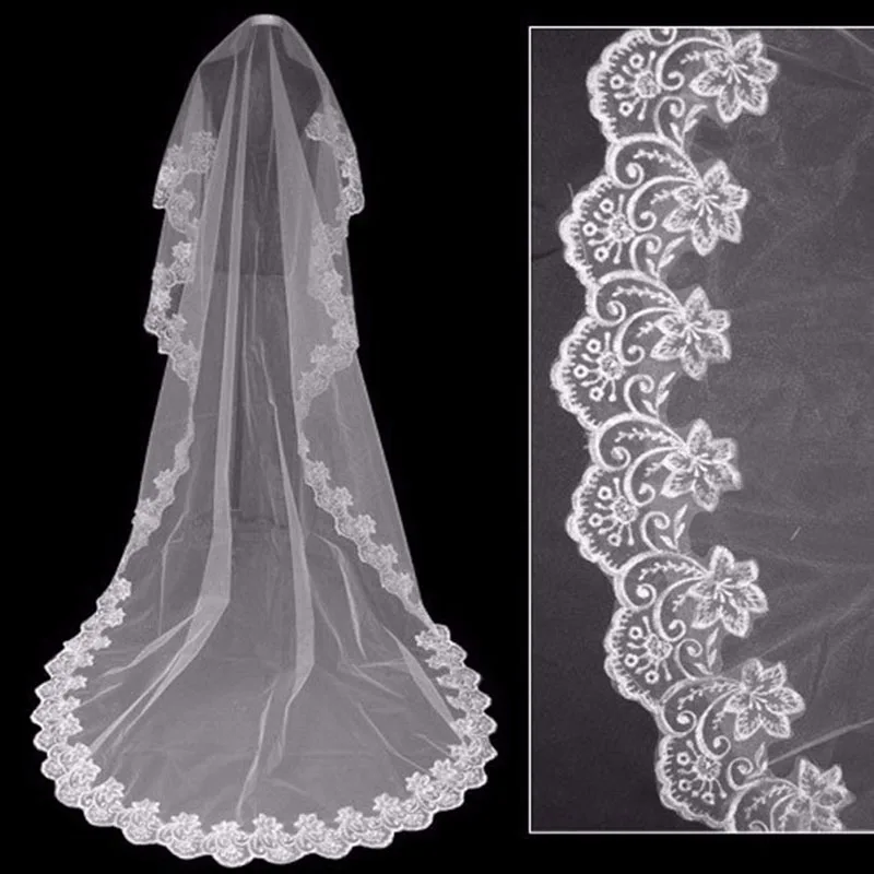 White Lace Appliques Short Bridal Veil voile de mariee One layer Wedding Accessory 1.5M  veu de noiva longo Without Comb