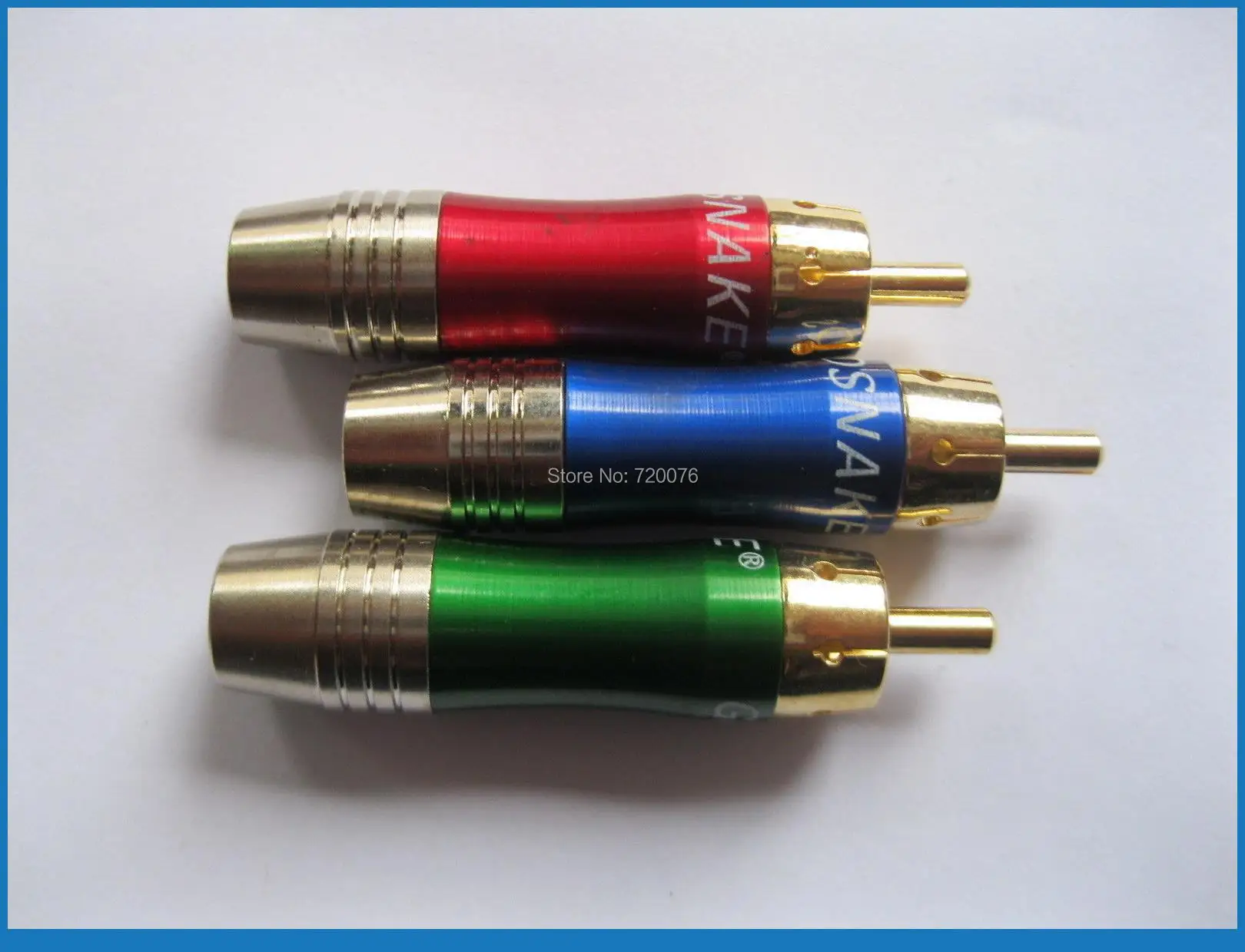 30 pcs 52mm RCA Plug Gold Plated 3 color Red Blue Green