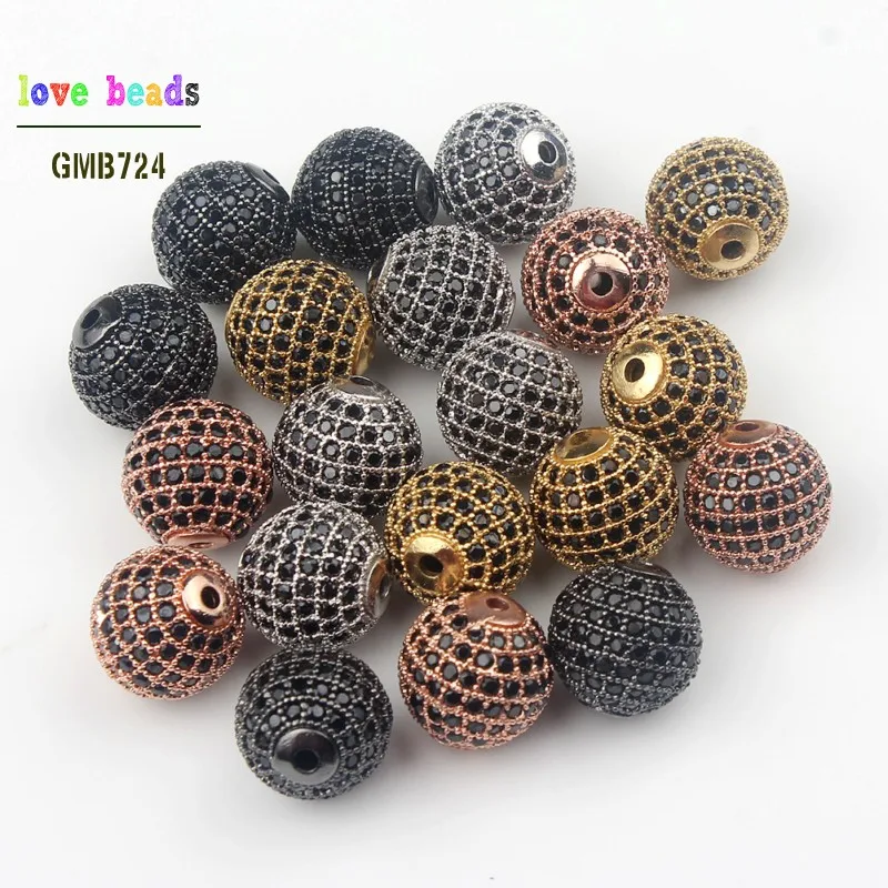 Fashion Metal Brass Micro Pave Crystal CZ Round Space Beads for Jewelry DIY Bracelet Making 3pcs/lot