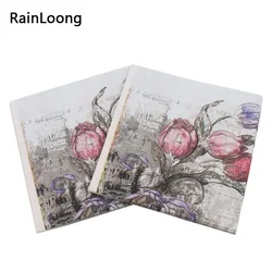 [RainLoong] Rose Paper Napkins With Architecture Party Tissue Decoupage Napkins Decoration Serviettes 33*33cm 1 pack