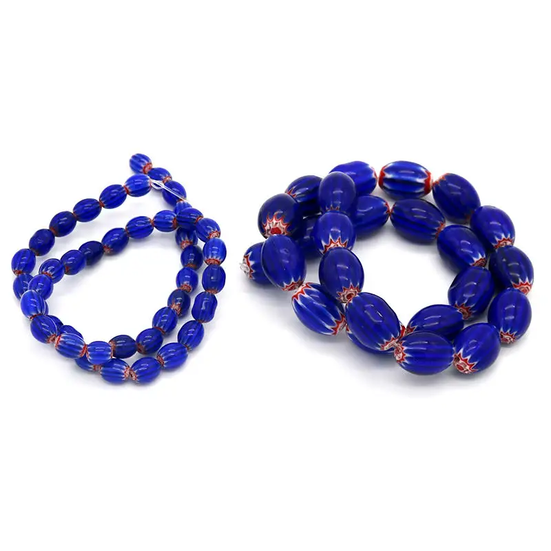 Bracelet for Women Whosale and Retail Royal Blue Color Oval Millefiori Lampwork Beads  DIY Bracelet & Necklace Jewelry Beads