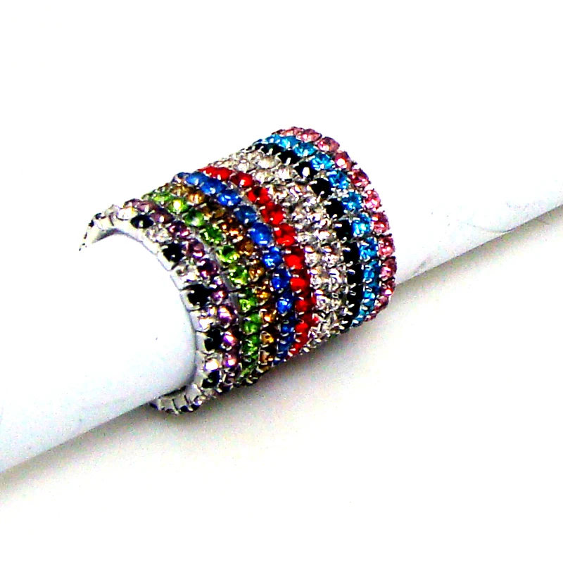Rhinestone Colorful Stretch Toe Ring Fashion Elastic Finger Ring Ornaments Summer Jewelry 6Colors Equally Mixed Total 12pcsx