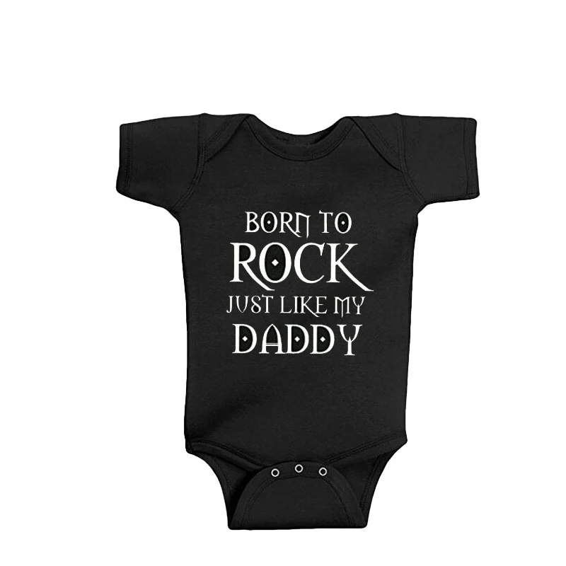 New Rock Black Cotton Short Sleeve Baby Bodysuit Baby Boys Girls Clothes Funny Baby Clothing 0-24M