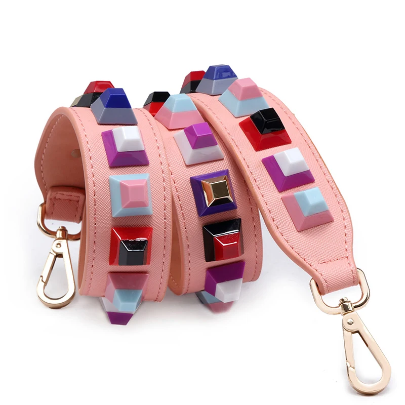 90cm Leather Bag Shoulder Strap Colorful Rivet Studs  Handbags Handles Crossbody  Replacement Straps Accessories Customization