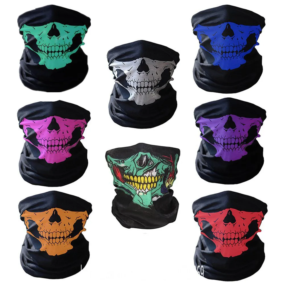 Skull Printed Men Women Magic Scarf Polyester Scarves Motorcycle Climbing Sports Bandanas Headwear Tubular Cap Tube Face Mask