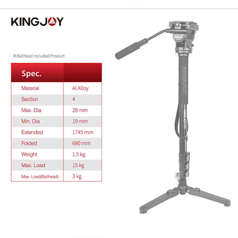 Kingjoy MP208F Set Professional Monopod Set Dslr For All Models Camera Tripod Stand Para Movil Flexible Tripe Stativ SLR DSLR