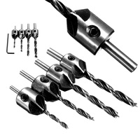 5pcs/lot HSS Drill 4241 5 Flute 3-6mm Countersink Drill Bit Set Reamer Woodworking Chamfer