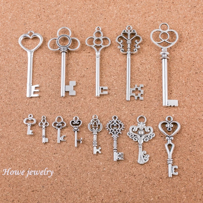 Mixed 26pcs crown chinese knot keys shape vintage  Antique silver  Pendant  DIY European Style jewelry findings   Q001