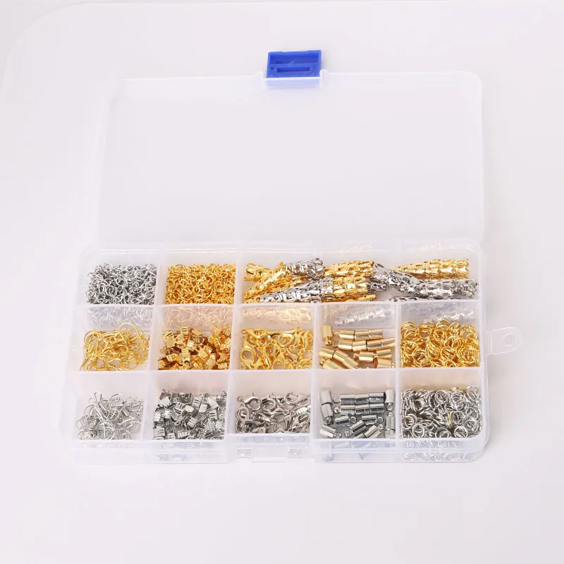 800pcs Crimp End Beads/Lobster Clasp/Beads Cap/Jump Rings/Extension Chain/End Cap Jewelry Findings For DIY Making BDH055-01MX