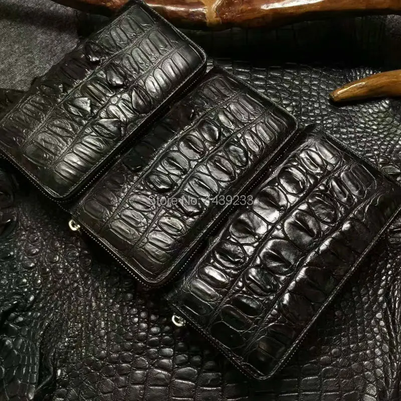 

100% genuine alligator tail back skin leather long men wallet purse black color alligator men wallet zipper closure black brown