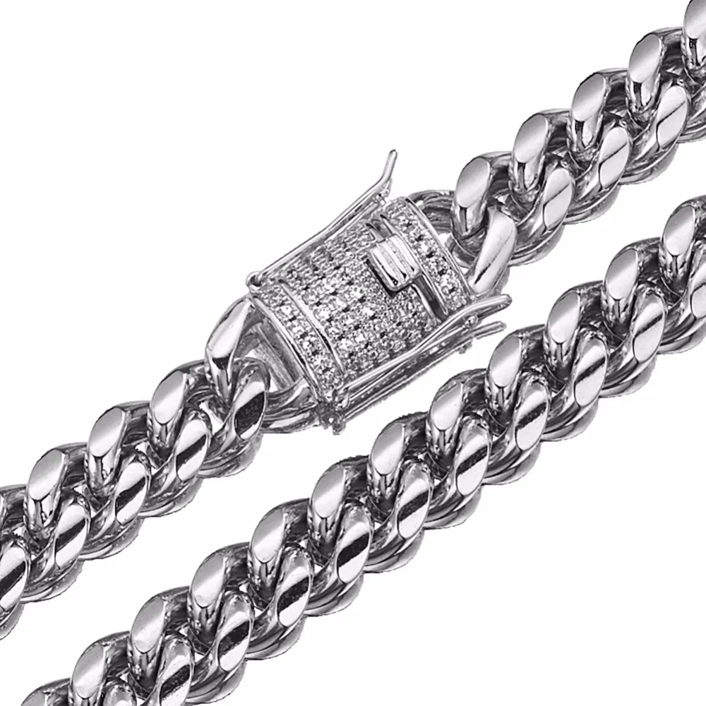 8/10/12/14/16/18mm Trendy Jewelry 316L Stainless Steel Silver Color Miami Cuban Curb Chain Men Women Necklace  7-40