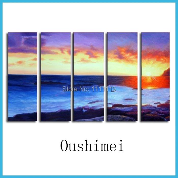 

Hand Painted Modern Pictures On Canvas Sunrise Seascape Hang Oil Painting For Living Room Wall Art Group Of Landscape Painting